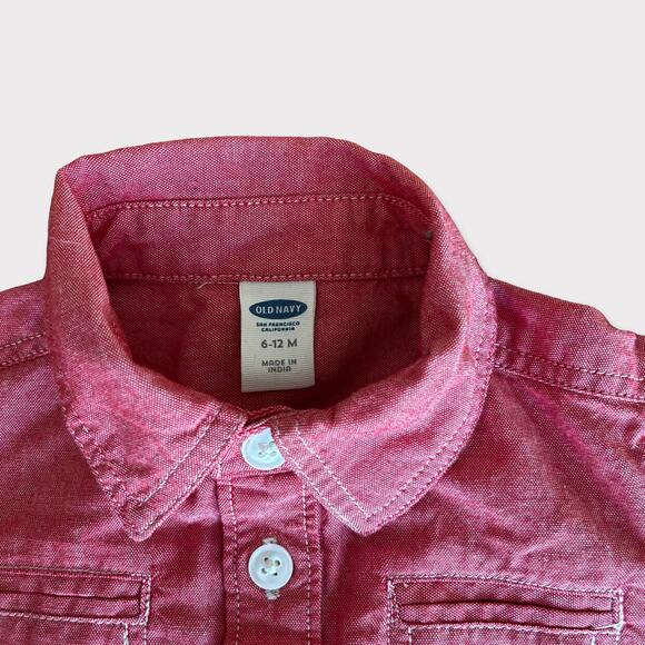 Old Navy Unisex Boy Red Baby Toddler Button-up Long-Sleeve Shirt 6-12mos - Picture 3 of 3